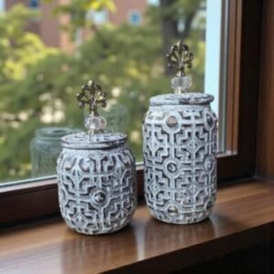 برطمان سيراميك بغطاء للديكور بحجمين وألوان ريفية أنيقة – 4