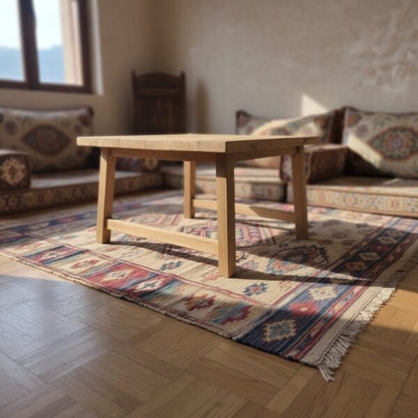 طاولة جانبية مربعة من خشب الصنوبر الطبيعي الريفي (70x70 سم)