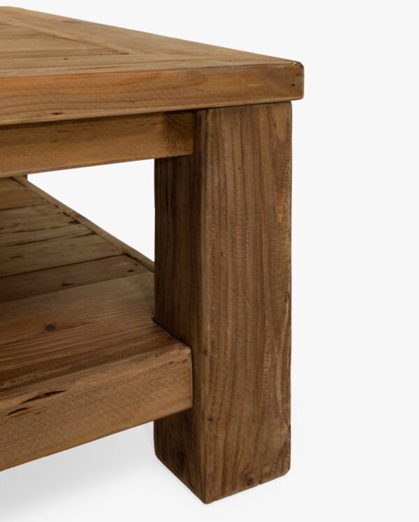 طاولة قهوة مستطيلة من الخشب الطبيعي الصلب برف سفلي مفرغ (140x80 سم)